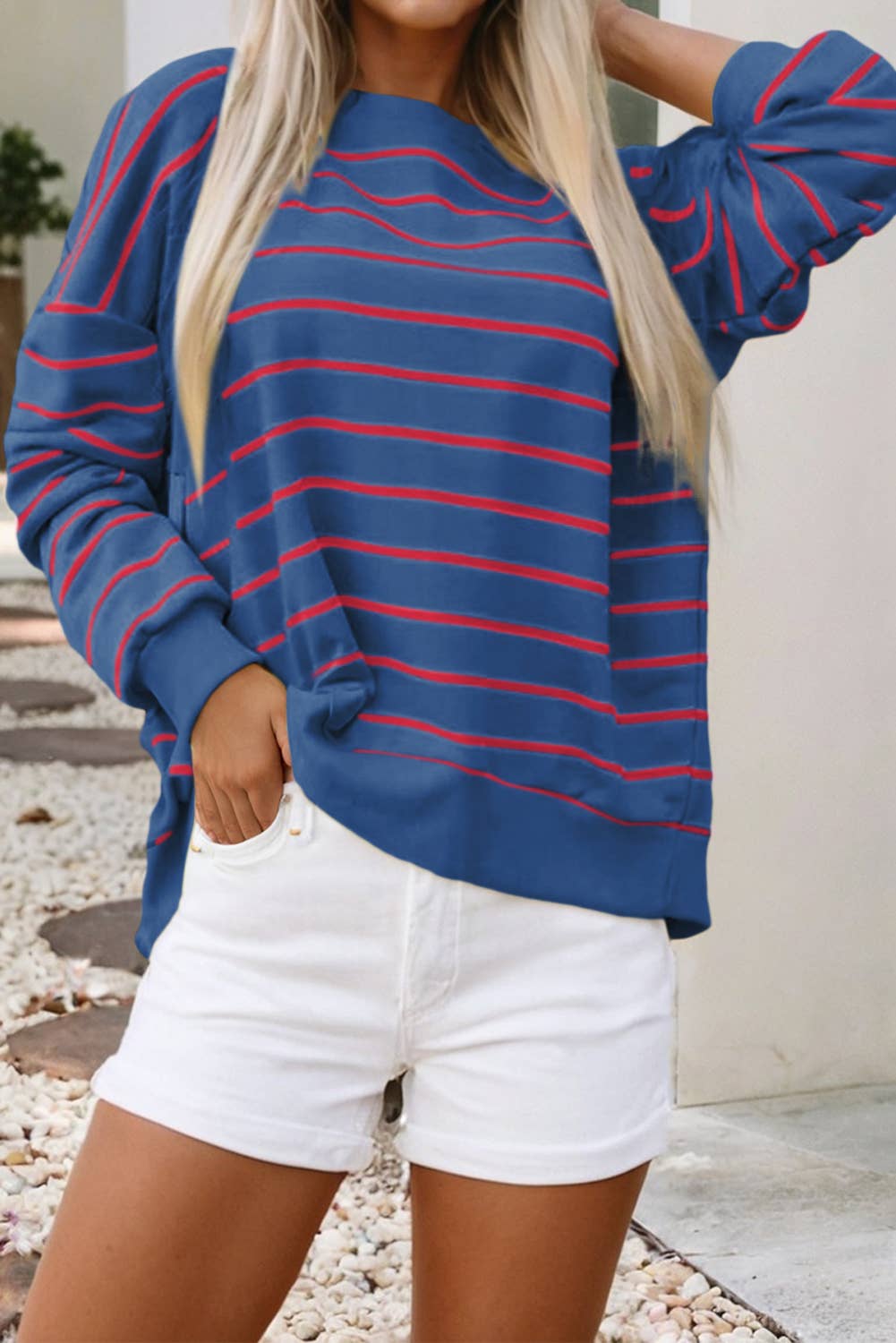 LDC Stripe Stylish Overlap Detail Drop Shoulder Sweatshirt