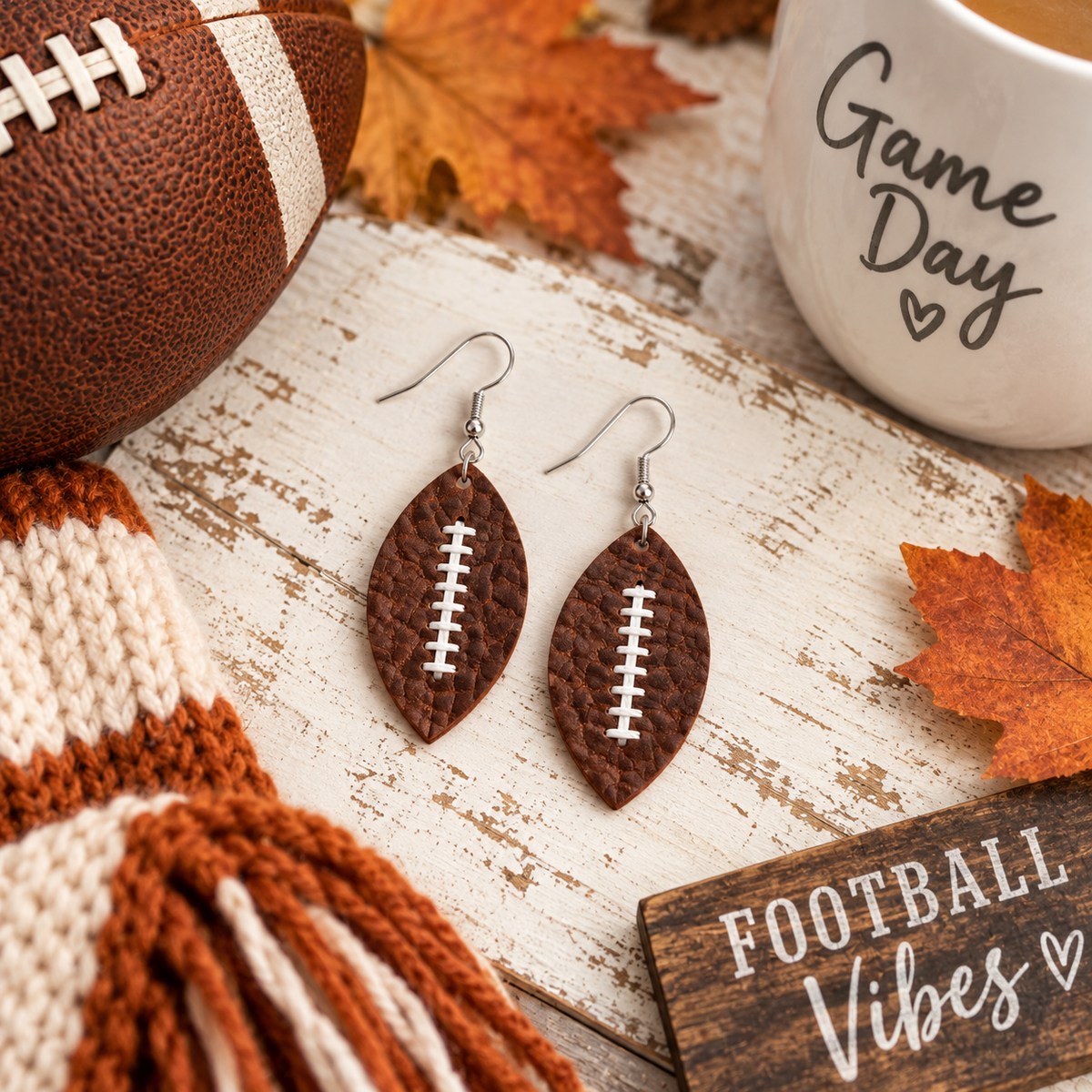 Leather Football Earrings, Medium- Nickel-Free Game Day Jewelry
