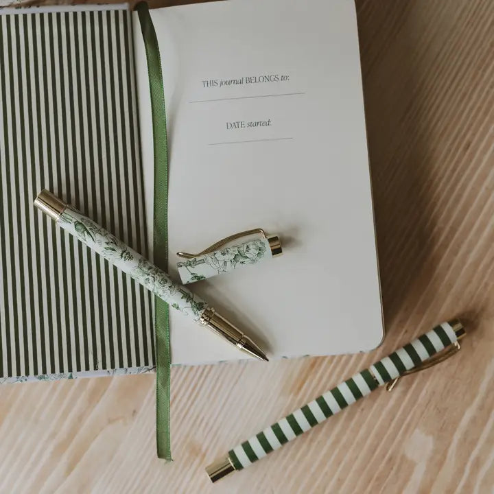 Green Floral & Stripes Pen Set