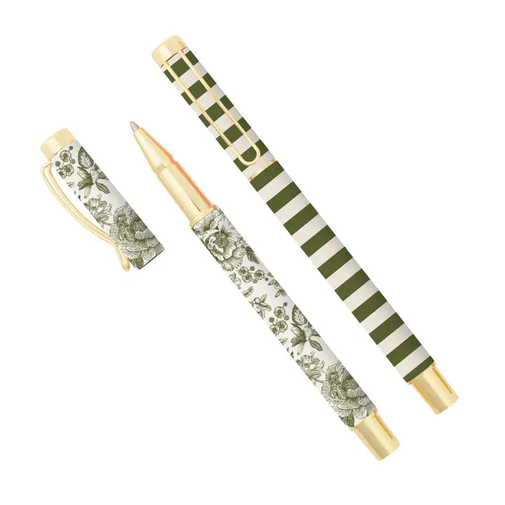 Green Floral & Stripes Pen Set