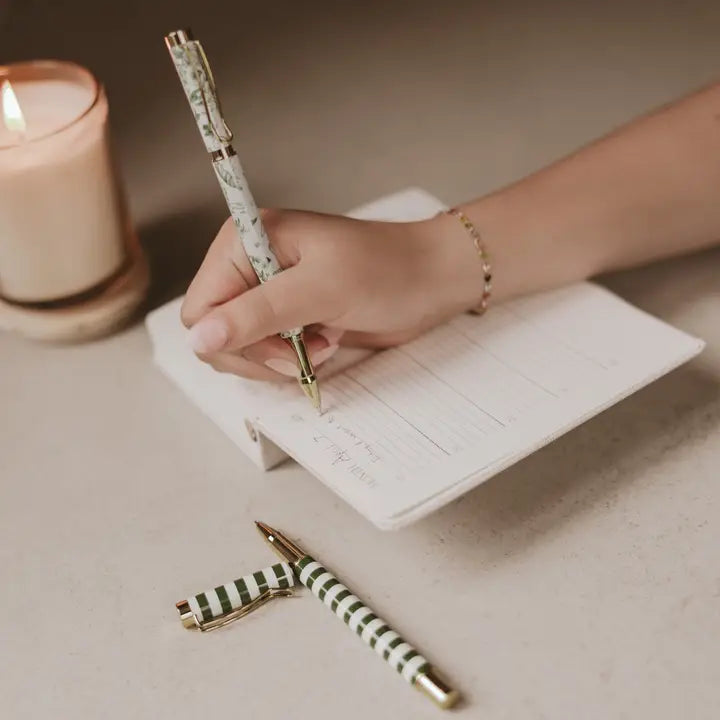 Green Floral & Stripes Pen Set