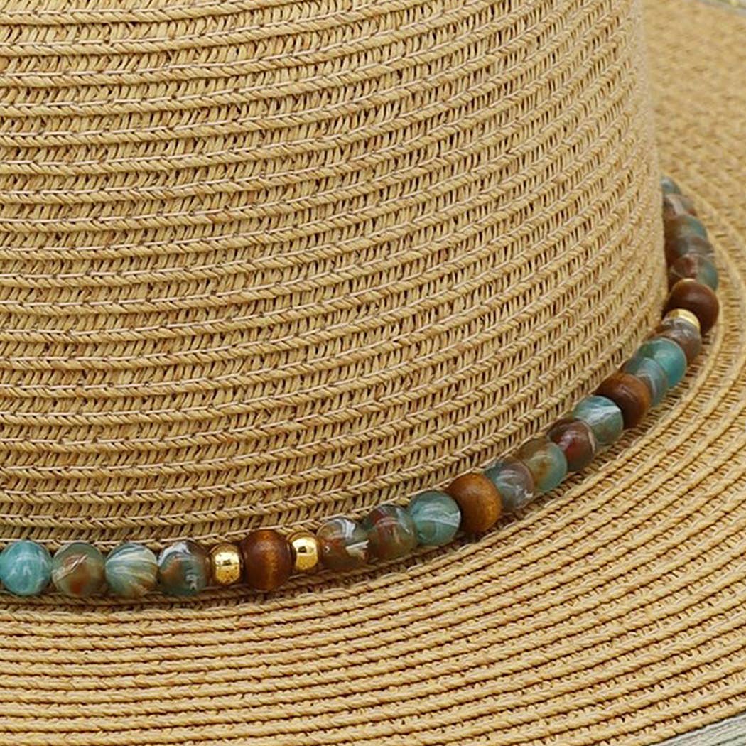 Shimmer Straw Sun Hat With Beaded Band