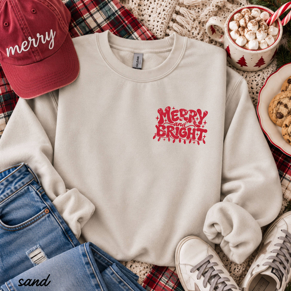 Pocket Merry & Bright Christmas Sweatshirt *8 Colors (S-3X)