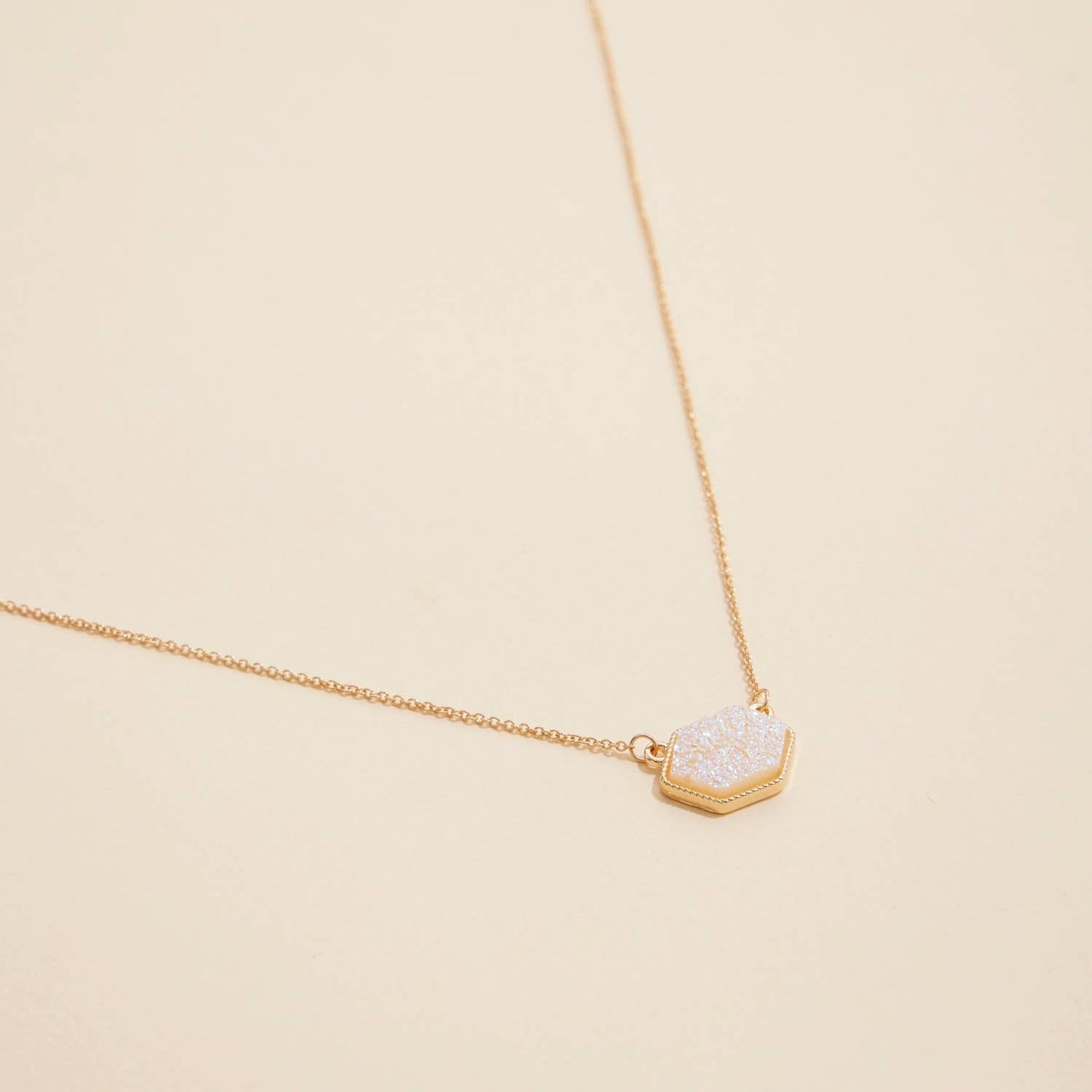 Hexagon Druzy Stone Charm Short Necklace