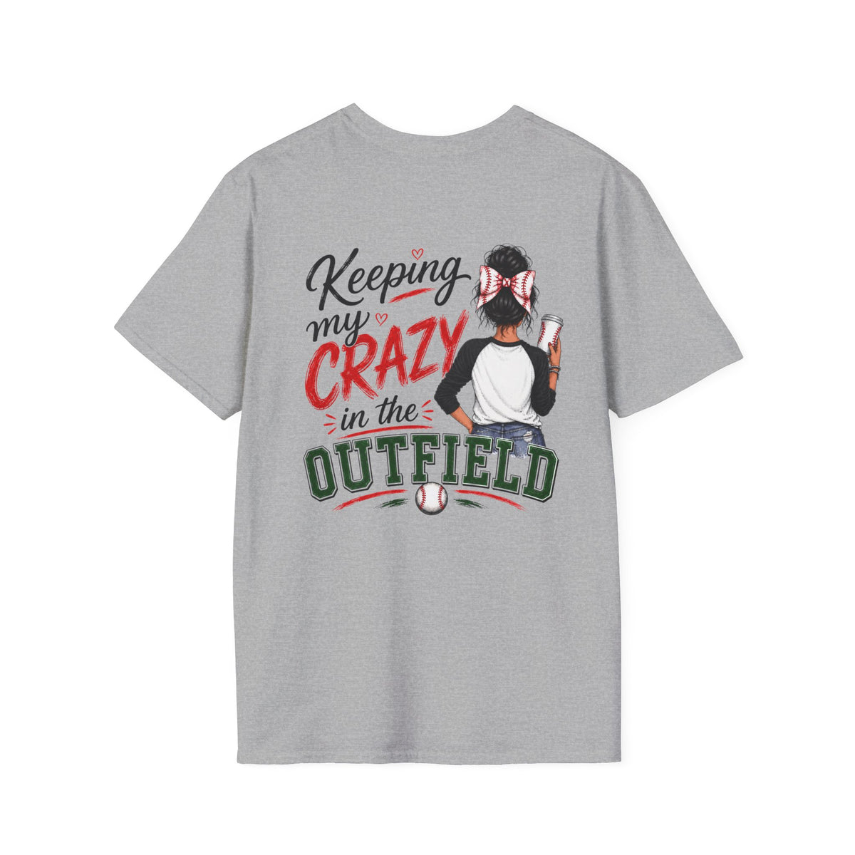 Keeping My Crazy in the Outfield Shirt – Dark Hair Baseball Mom Tee