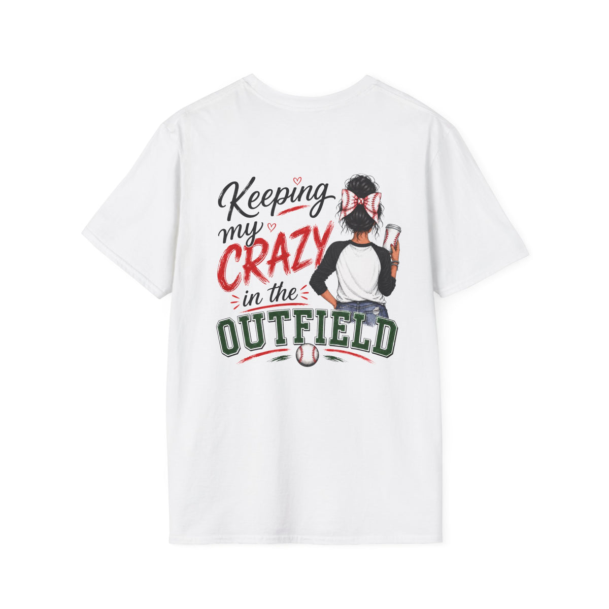 Keeping My Crazy in the Outfield Shirt – Dark Hair Baseball Mom Tee
