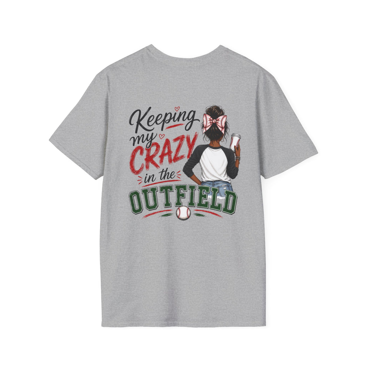 Keeping My Crazy in the Outfield Shirt – Black Baseball Mom Tee