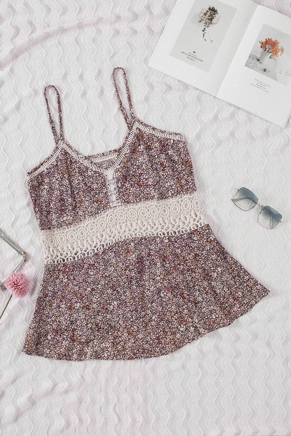 PRETTY BASH Floral Lace Spaghetti Strap Tank Top