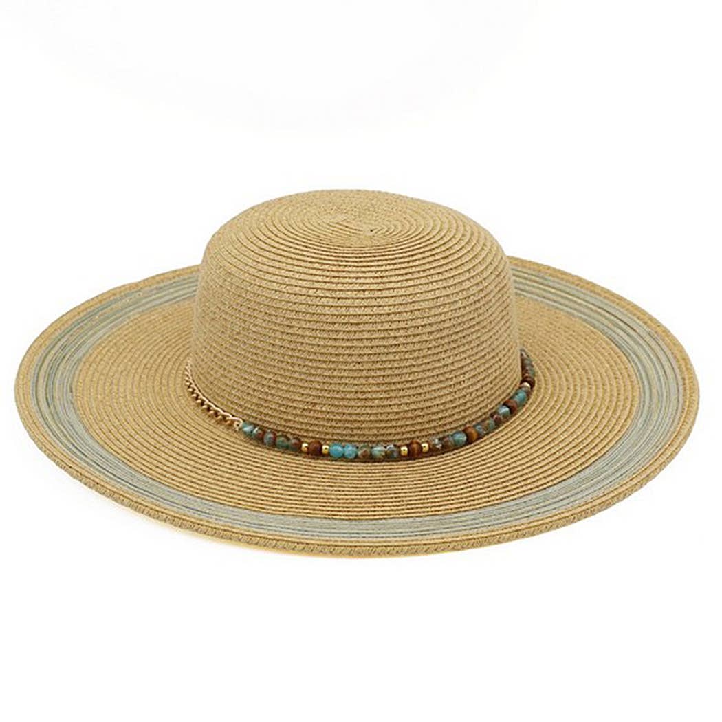 Shimmer Straw Sun Hat With Beaded Band