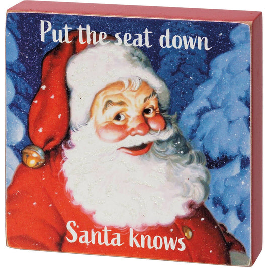 Put the Seat Down Santa Knows Block Sign – Funny Vintage Christmas Bathroom Decor