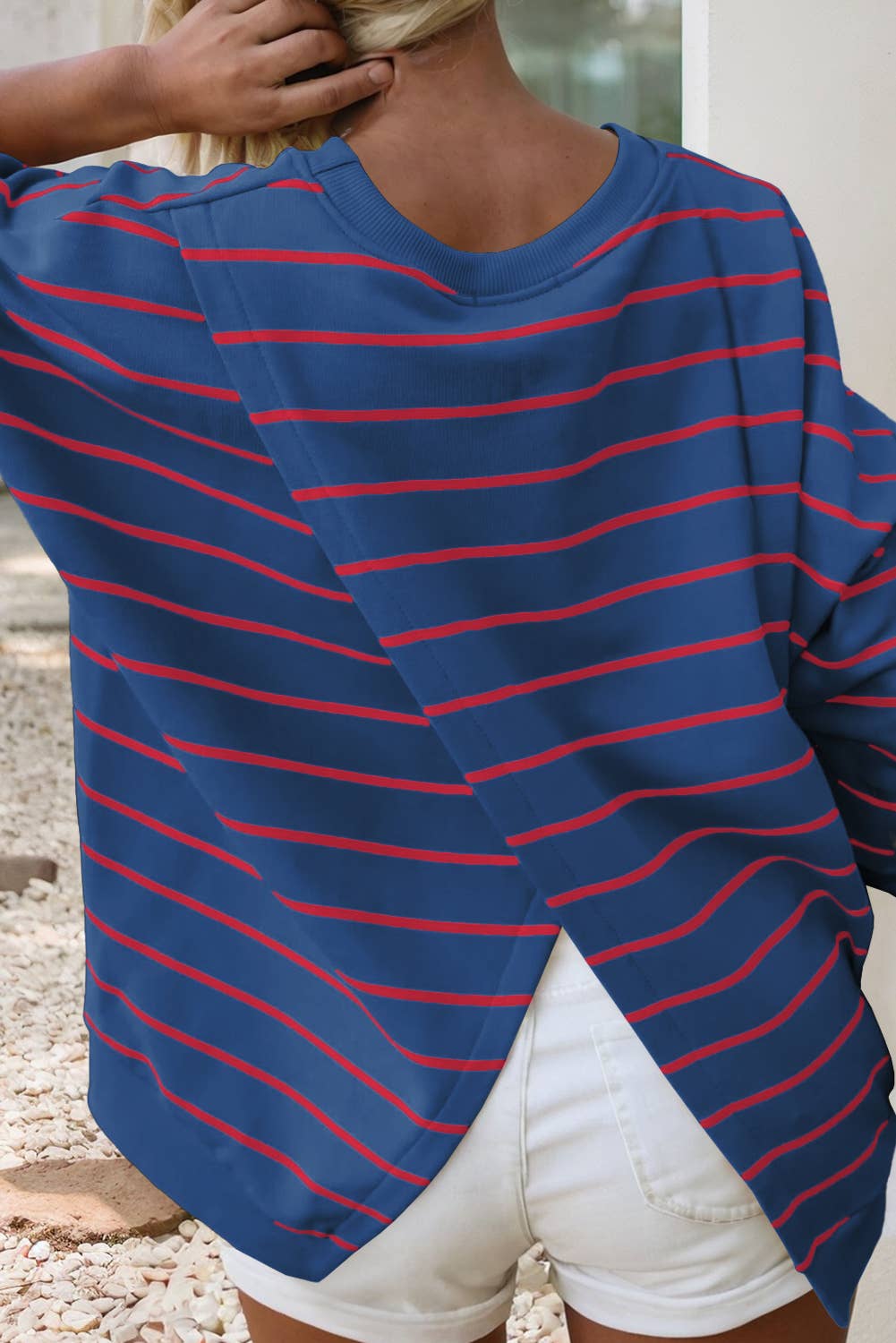 LDC Stripe Stylish Overlap Detail Drop Shoulder Sweatshirt