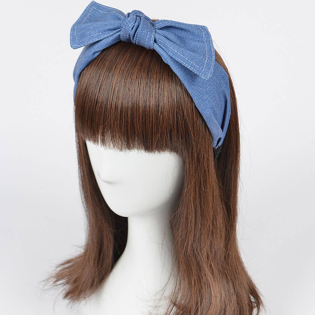 Solid Denim Ribbon Headband