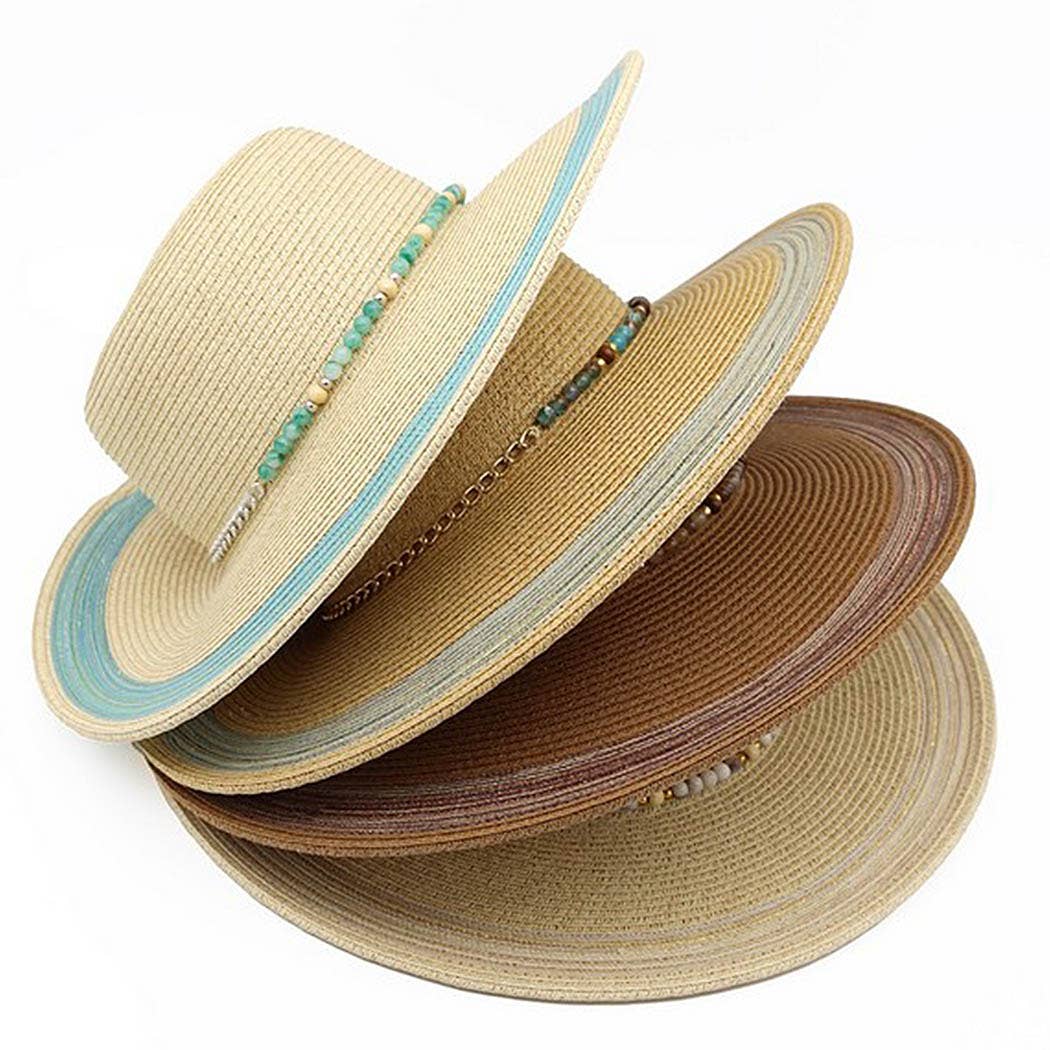Shimmer Straw Sun Hat With Beaded Band