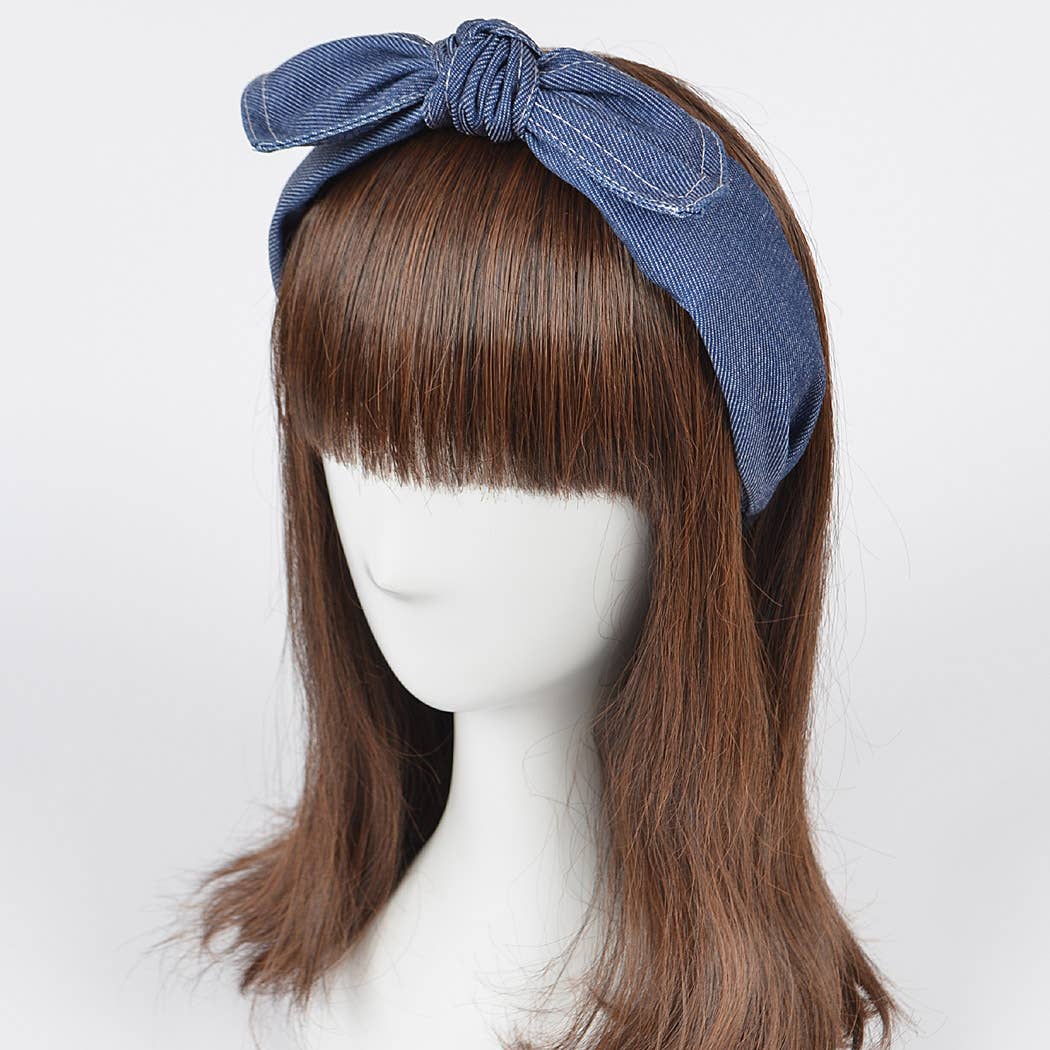 Solid Denim Ribbon Headband