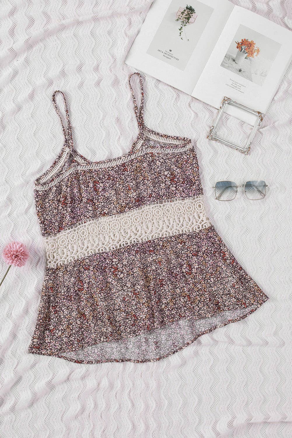 PRETTY BASH Floral Lace Spaghetti Strap Tank Top
