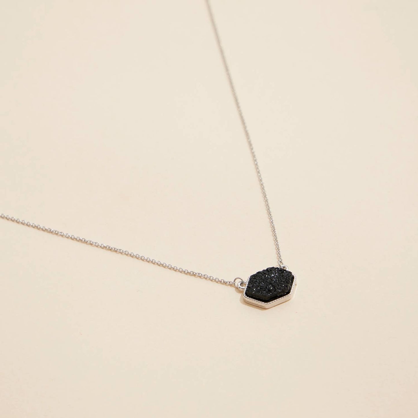 Hexagon Druzy Stone Charm Short Necklace