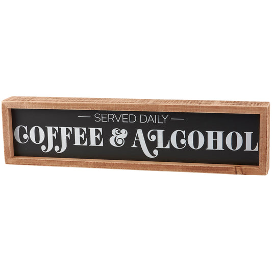 Served Daily Coffee & Alcohol Sign — Wood Box Sign, Kitchen Bar Decor