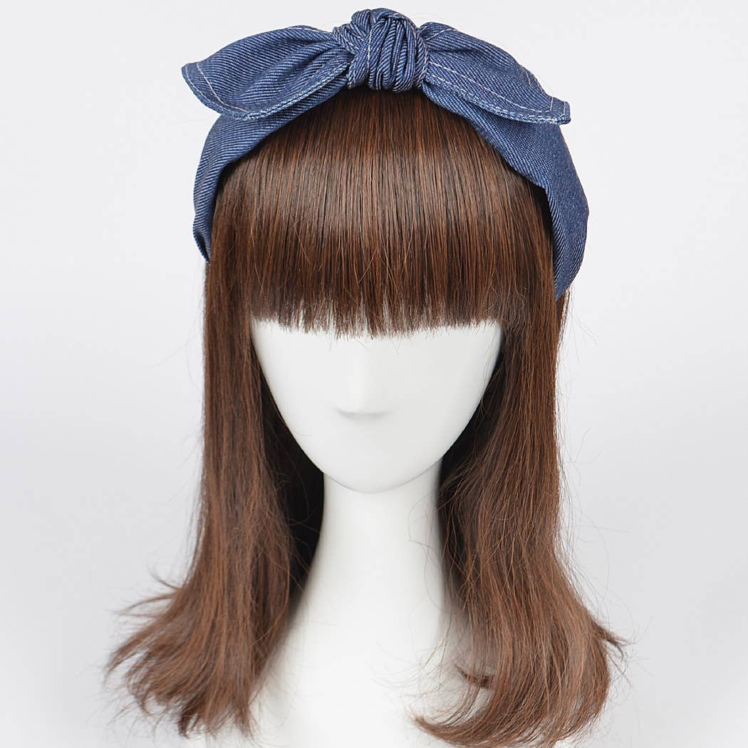Solid Denim Ribbon Headband
