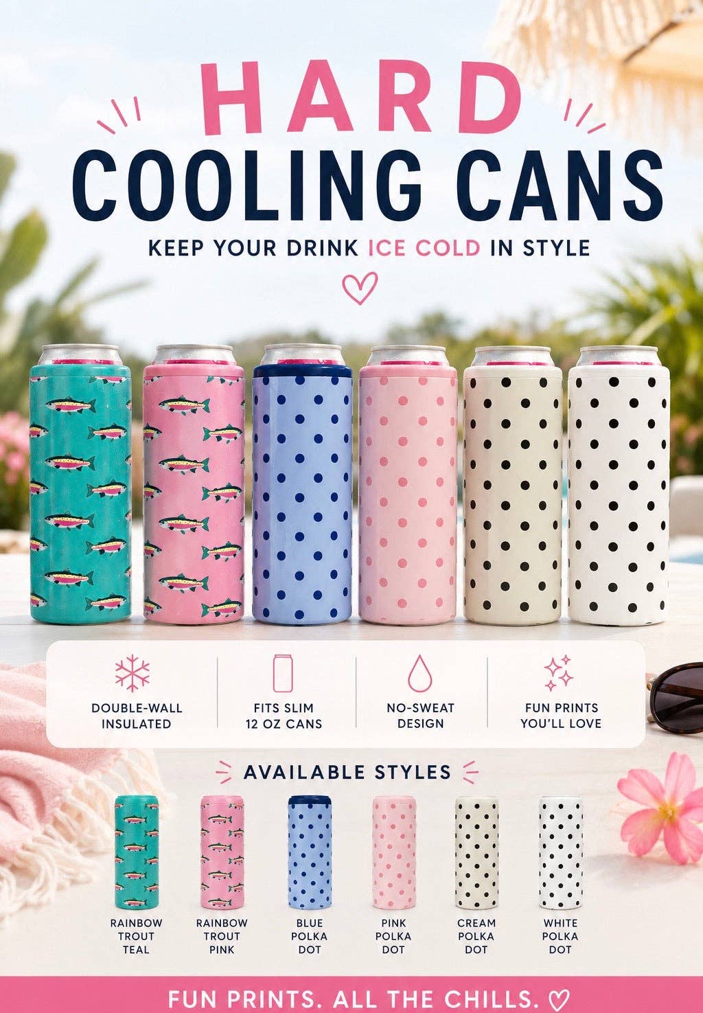 Hard Cooling Can in Blue Polka Dot