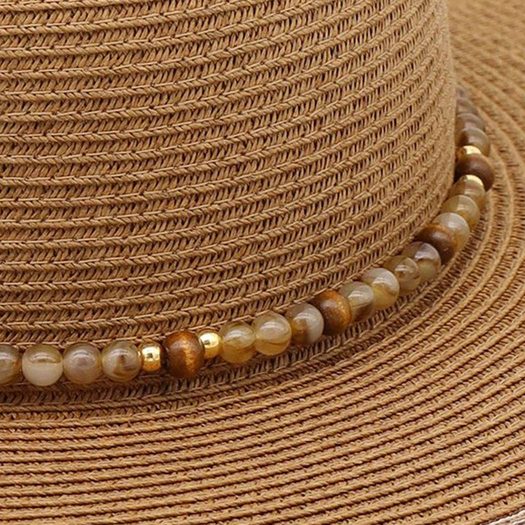 Shimmer Straw Sun Hat With Beaded Band