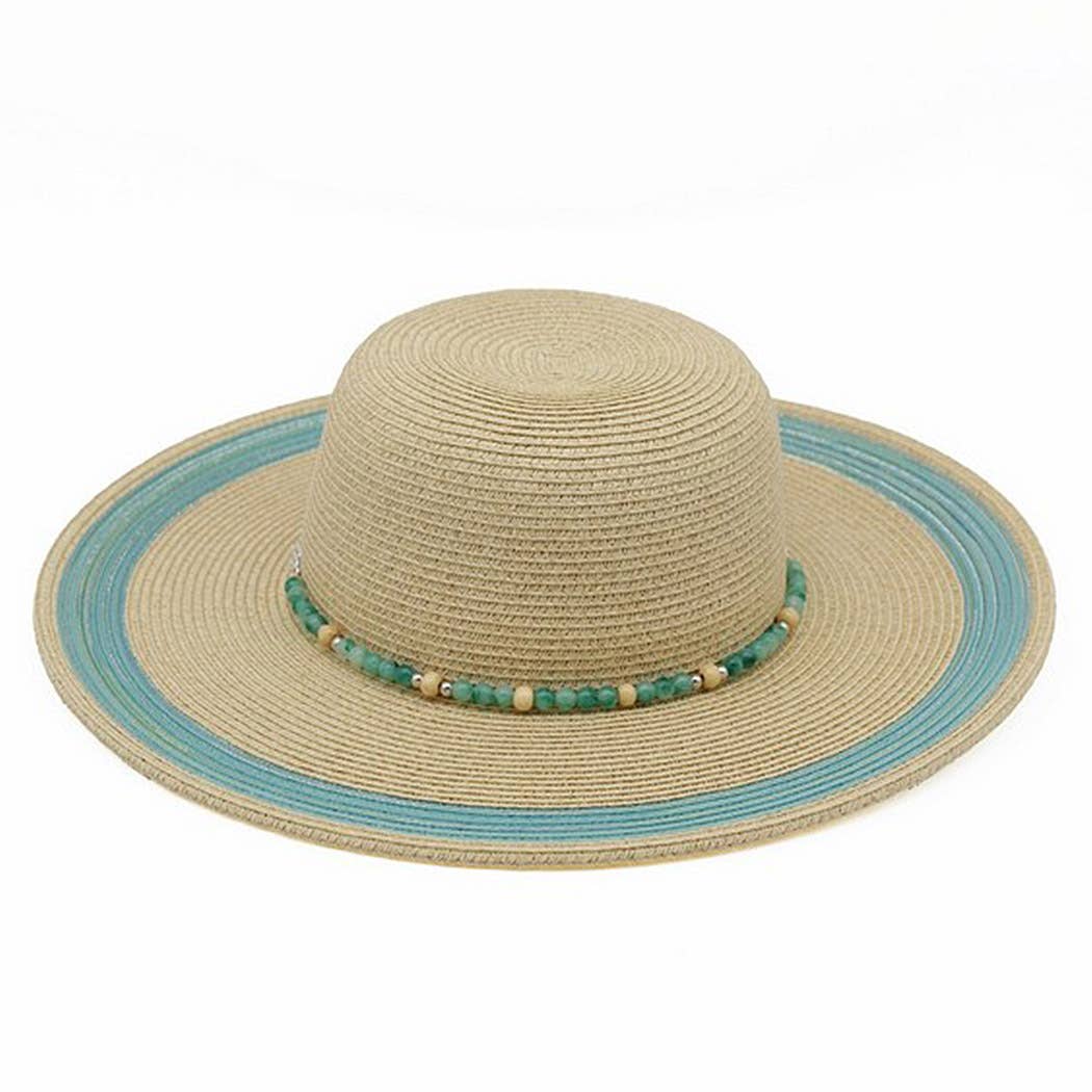 Shimmer Straw Sun Hat With Beaded Band