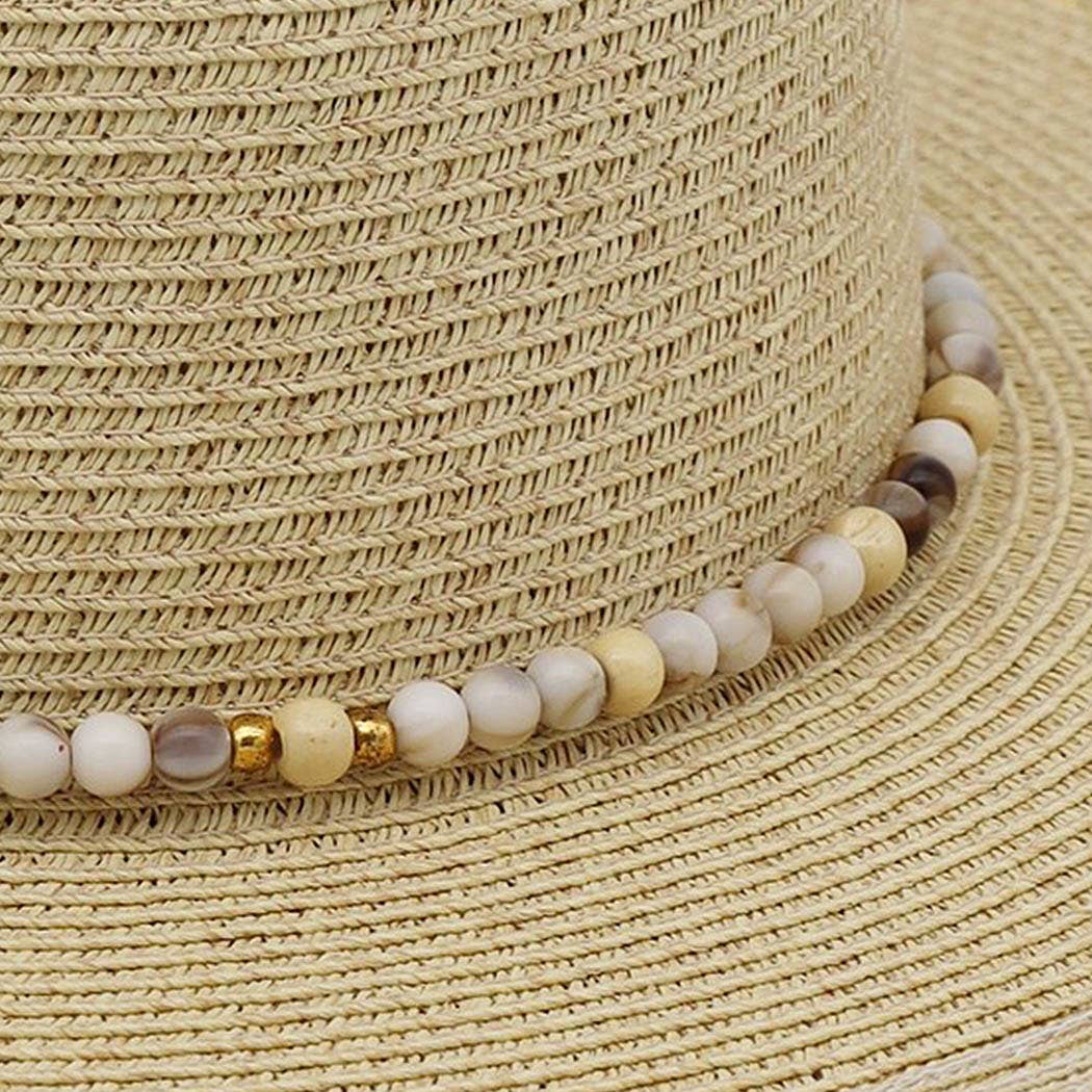 Shimmer Straw Sun Hat With Beaded Band