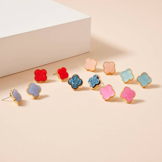 Mini Druzy Flower Stud Earrings