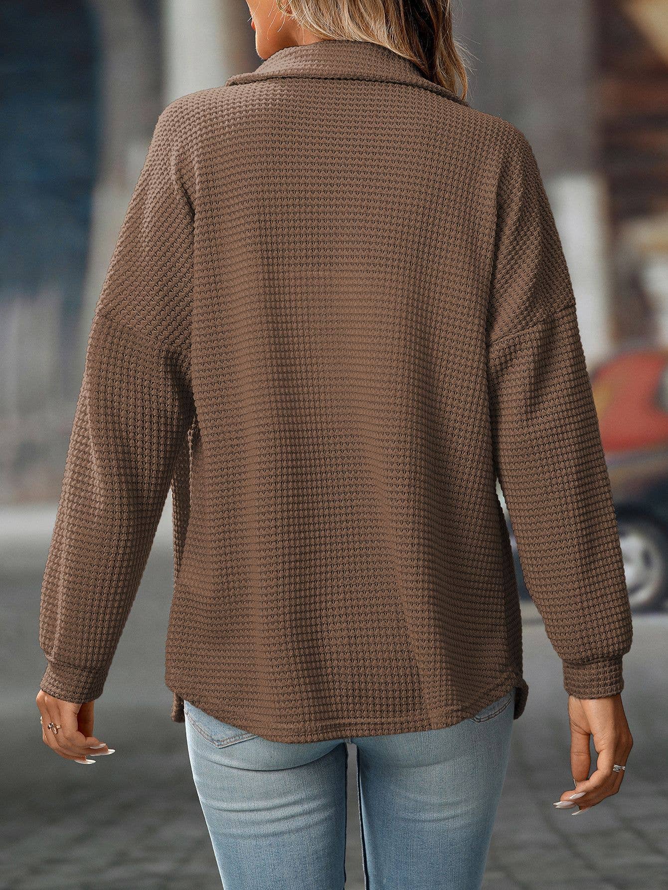 Waffle Knit Button-Up Shirt