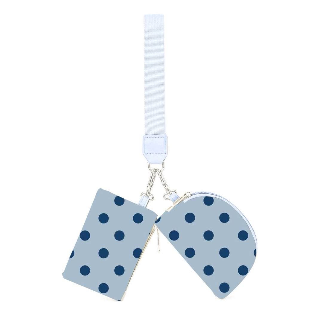 Blue Polka Dot Dual Pouch Wristlet