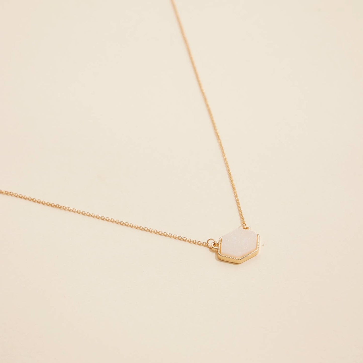 Hexagon Druzy Stone Charm Short Necklace