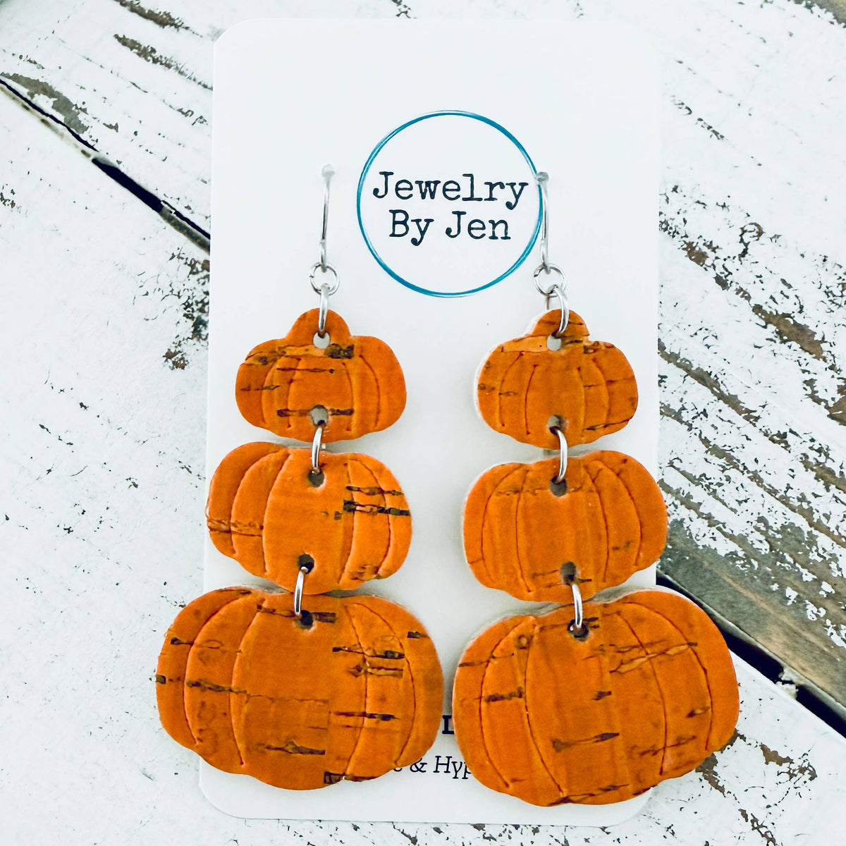 Orange Stacked Pumpkin Cork Earrings – Fall Statement Earrings