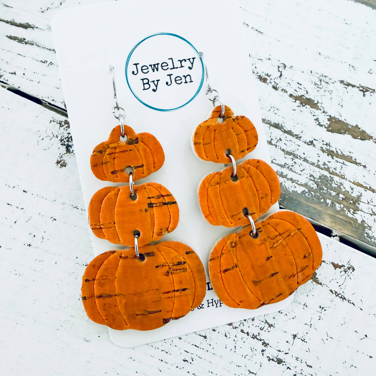 Orange Stacked Pumpkin Cork Earrings – Fall Statement Earrings