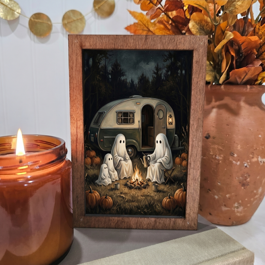 4x6 Wood Block Sign Art- Ghosts Camping Fall Halloween