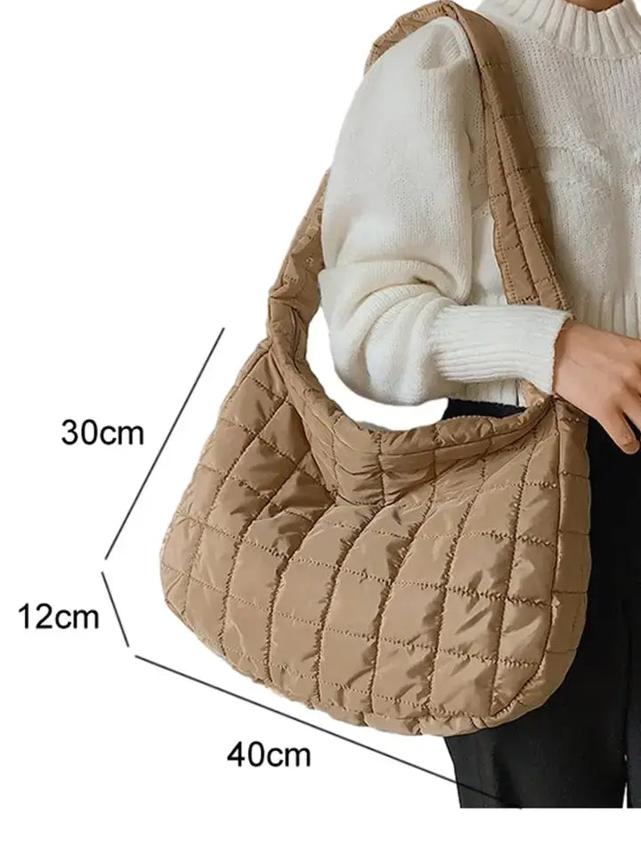 Large Quilted Zipper Shoulder Bag