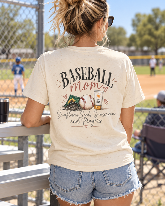 Baseball Mom Shirt- Sunflower Seeds, Sunscreen & Prayers