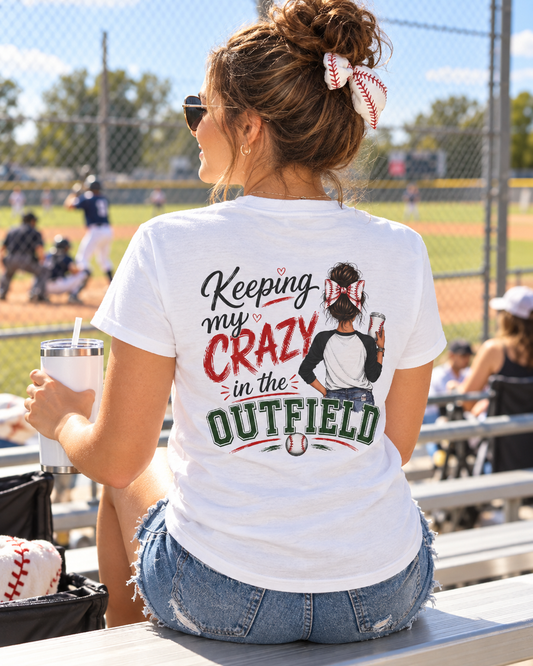 Keeping My Crazy in the Outfield Shirt – Brunette Baseball Mom Tee
