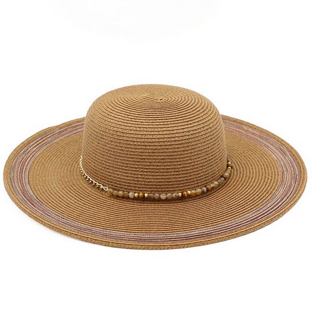 Shimmer Straw Sun Hat With Beaded Band