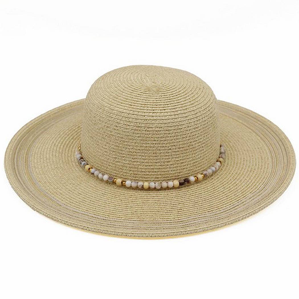 Shimmer Straw Sun Hat With Beaded Band