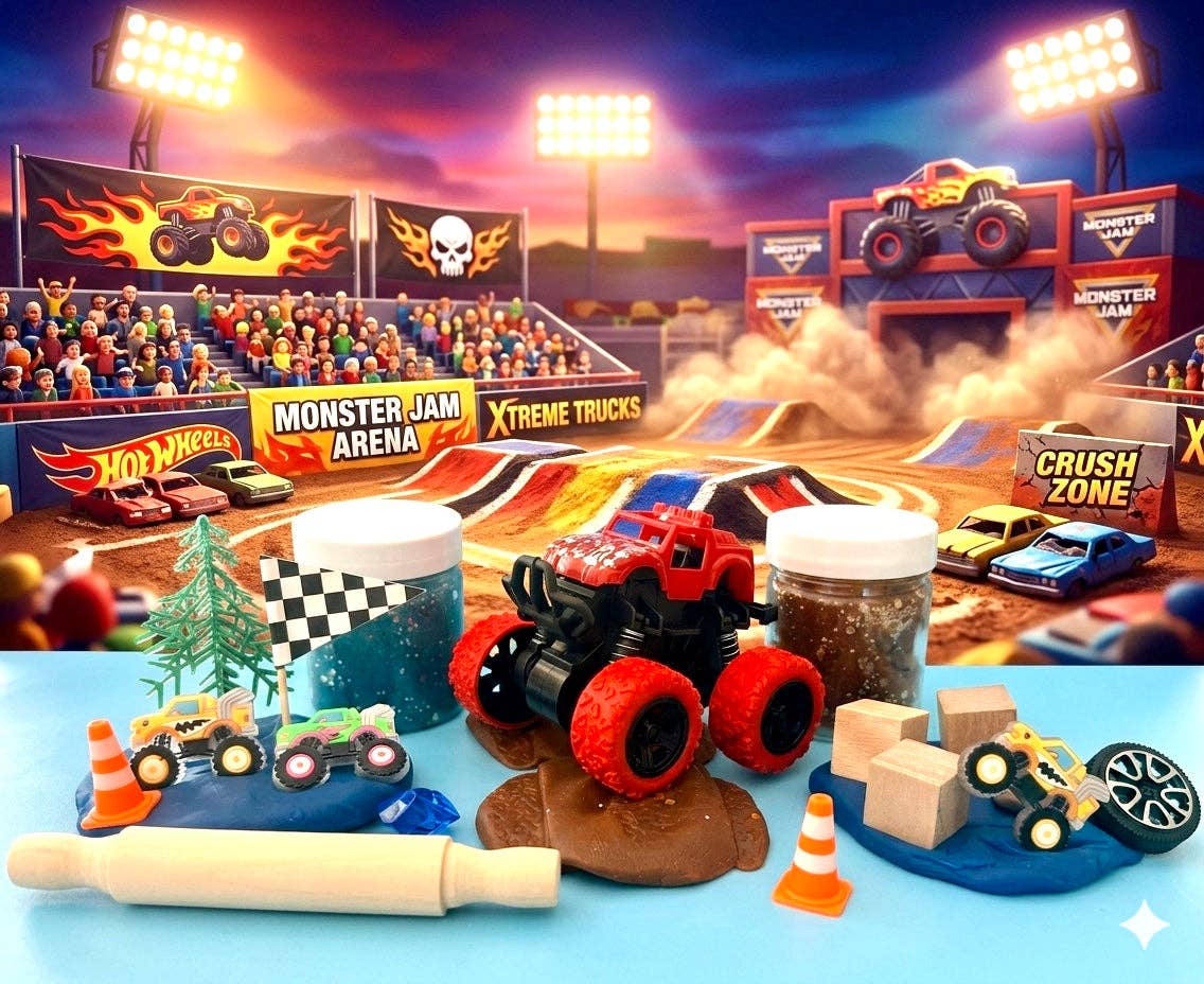 Monster Truck Play Dough Kit – Mini Sensory Play Pouch for Kids 3+