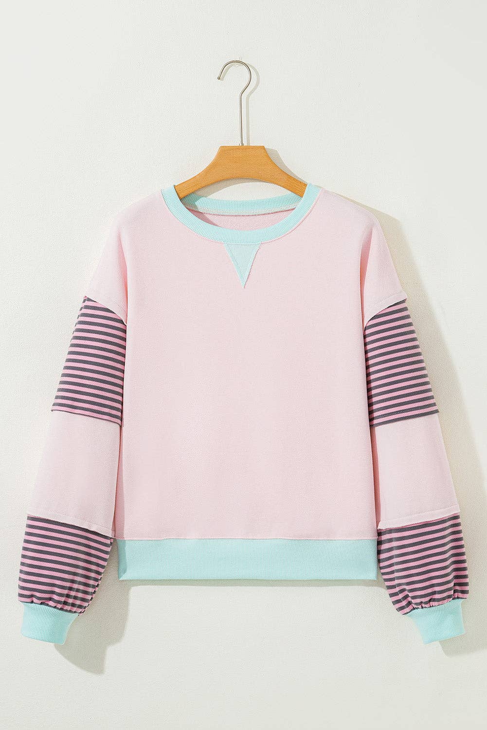 Stripe Colorblock Patchwork Drop Shoulder Sweatshirt