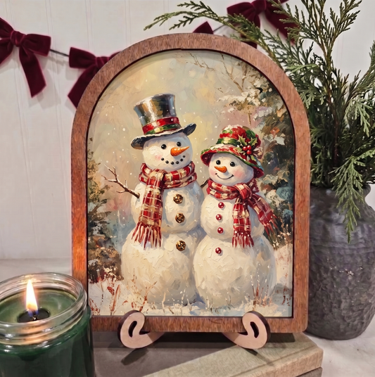 Arch Framed Art - Snowman Couple Christmas