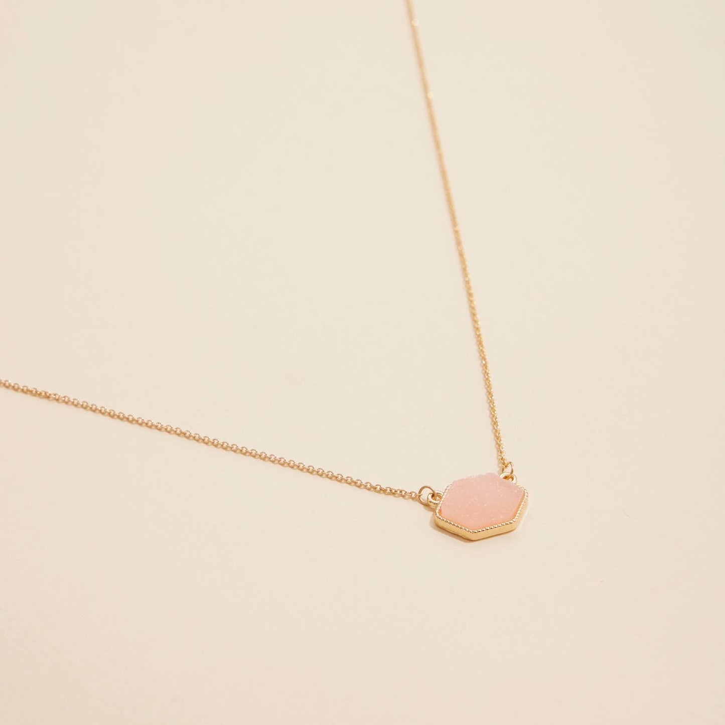 Hexagon Druzy Stone Charm Short Necklace
