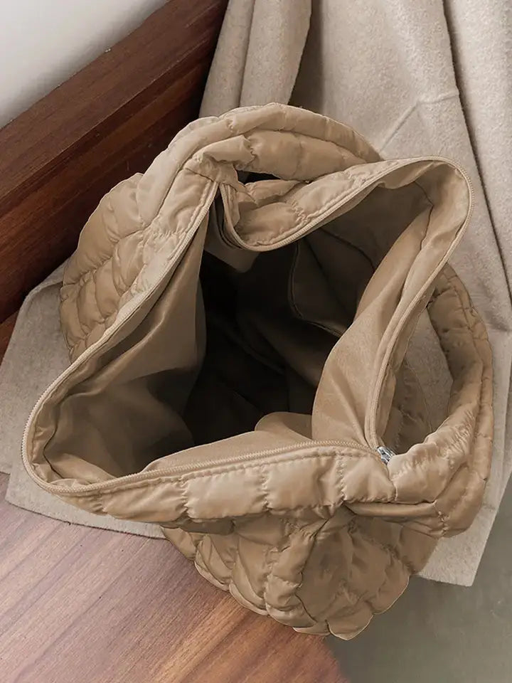 Large Quilted Zipper Shoulder Bag