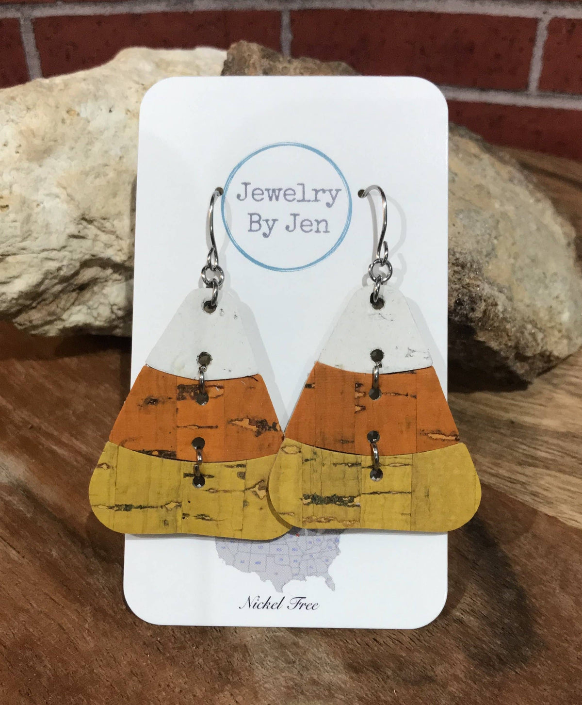 Candy Corn Cork Earrings – Halloween Fall Earrings