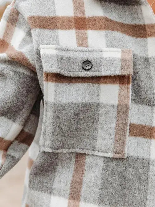Plaid Button Flannel Shirt Jacket