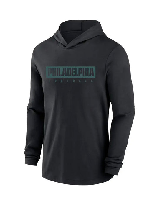 NFL Hooded Long Sleeve Tees-Eagles (Black)