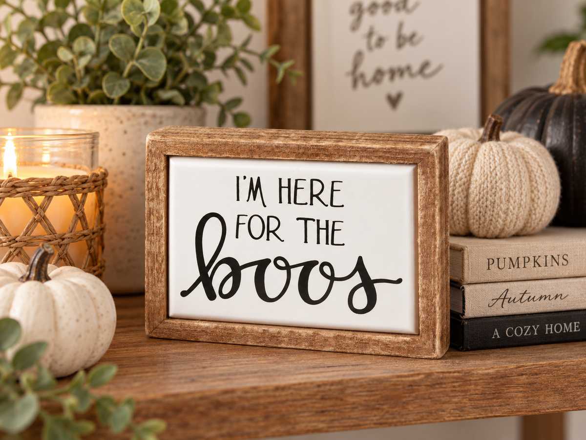 I'm Here for the Boos Mini Sign — Funny Halloween Wood Box Sign, Wine Lover Gift