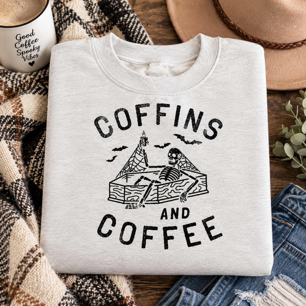 "Coffins and Coffee" Sweatshirt | Dark Humor Halloween Sweatshirt