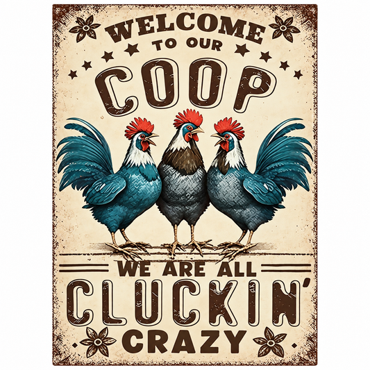 Funny Chicken Garden Flag – Welcome to Our Coop 12x18 Linen Yard Flag
