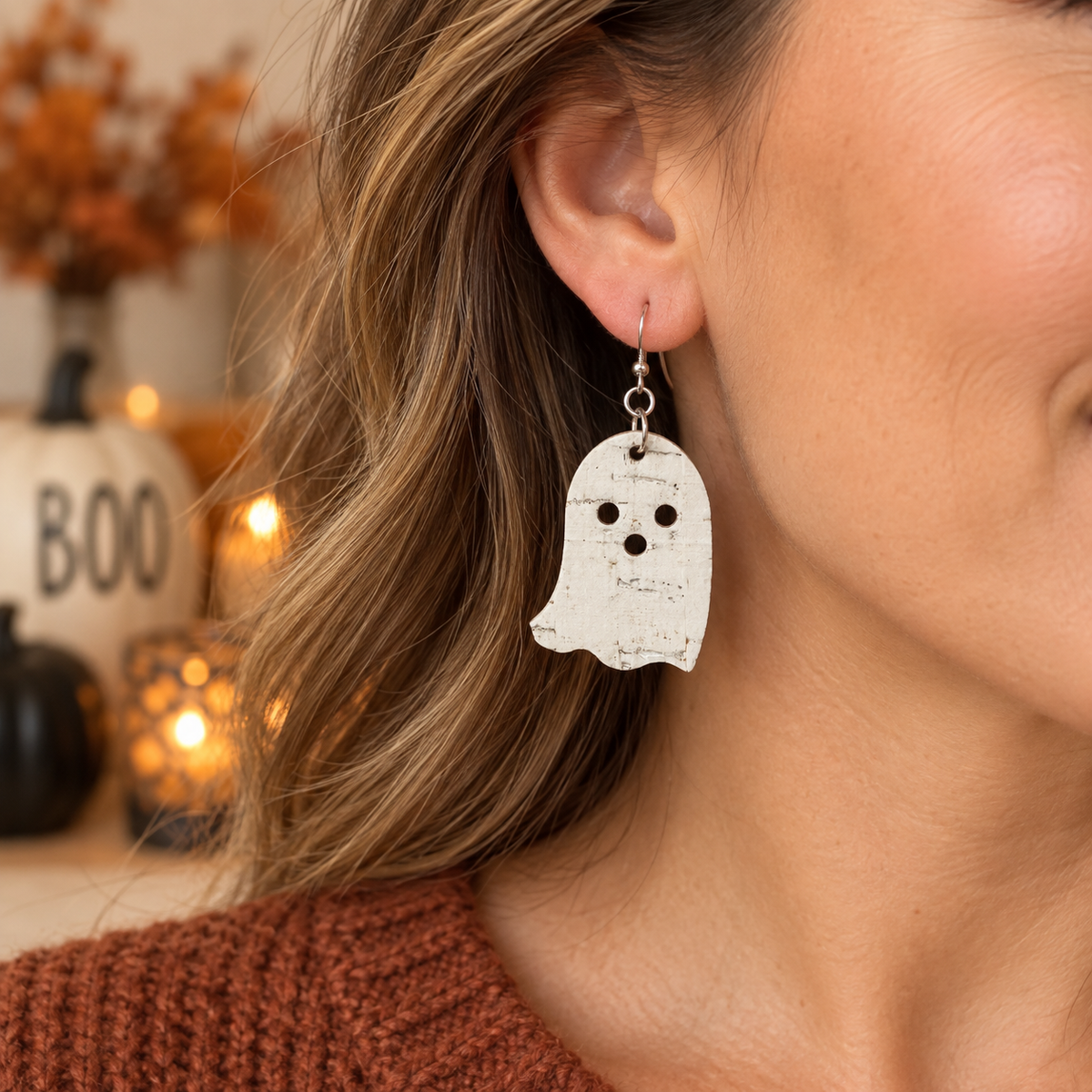 White Cork Ghost Earrings - Cute Halloween Earrings